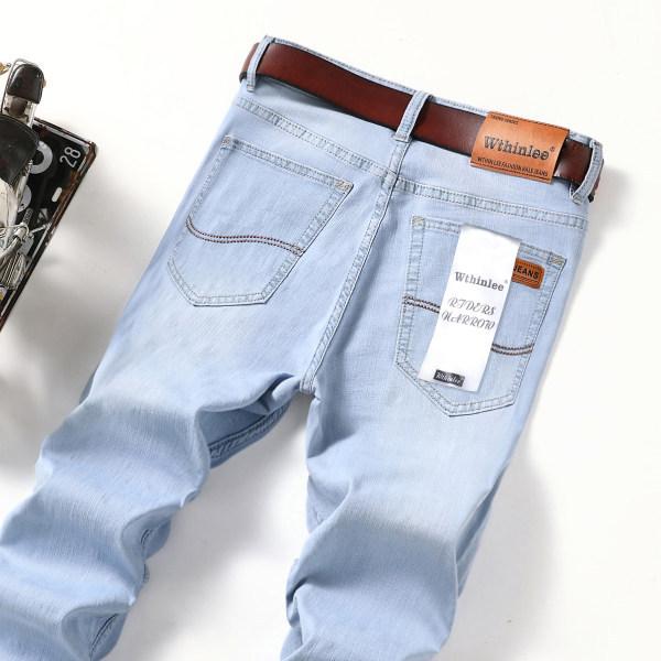 Men's Straight-Leg Relaxed Fit Stretch Denim Trousers Spring/Summer Slim-Fit Washed Casual Trousers