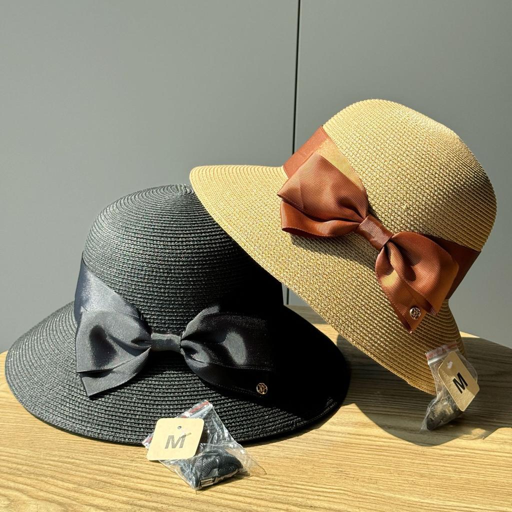 Women's summer hat that makes the face look smaller, Korean-style bowknot wide-brimmed straw beach hat, fashionable sun-protective straw hat