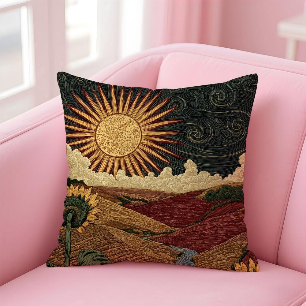 HOT Sun Print Funy Abstract Art Cushion Cover Linen Pillowcase Cover Soft Decor for Sofa Home Room