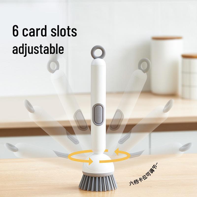 Adjustable Multifunctional Long Handle Kitchen Cleaning Brush with Non-Scratch Liquid Dispensing for Pots, Bowls, and Cups