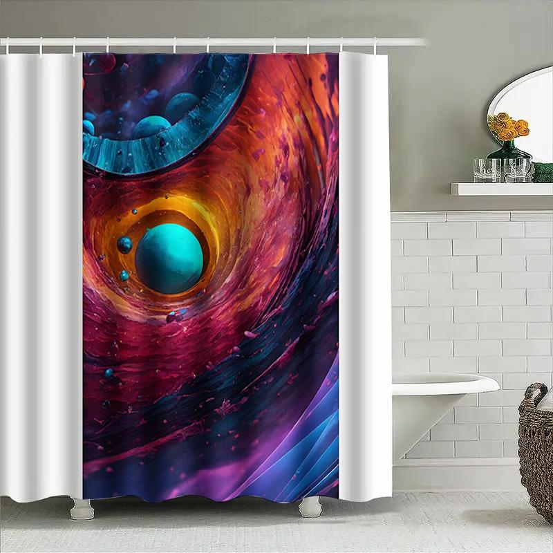 3D Weltraumnebel Duschvorhang Kosmisches Blau Lila Rot Druck Wasserdichtes Gewebe Für Badezimmer Dekoration Moderne Hausdekoration Wand Zehn