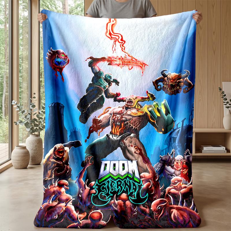 DOOMPrinted Flannel Blanket Cozy Skin-Friendly Warm Throw for Couch Bed Indoor Daily Use