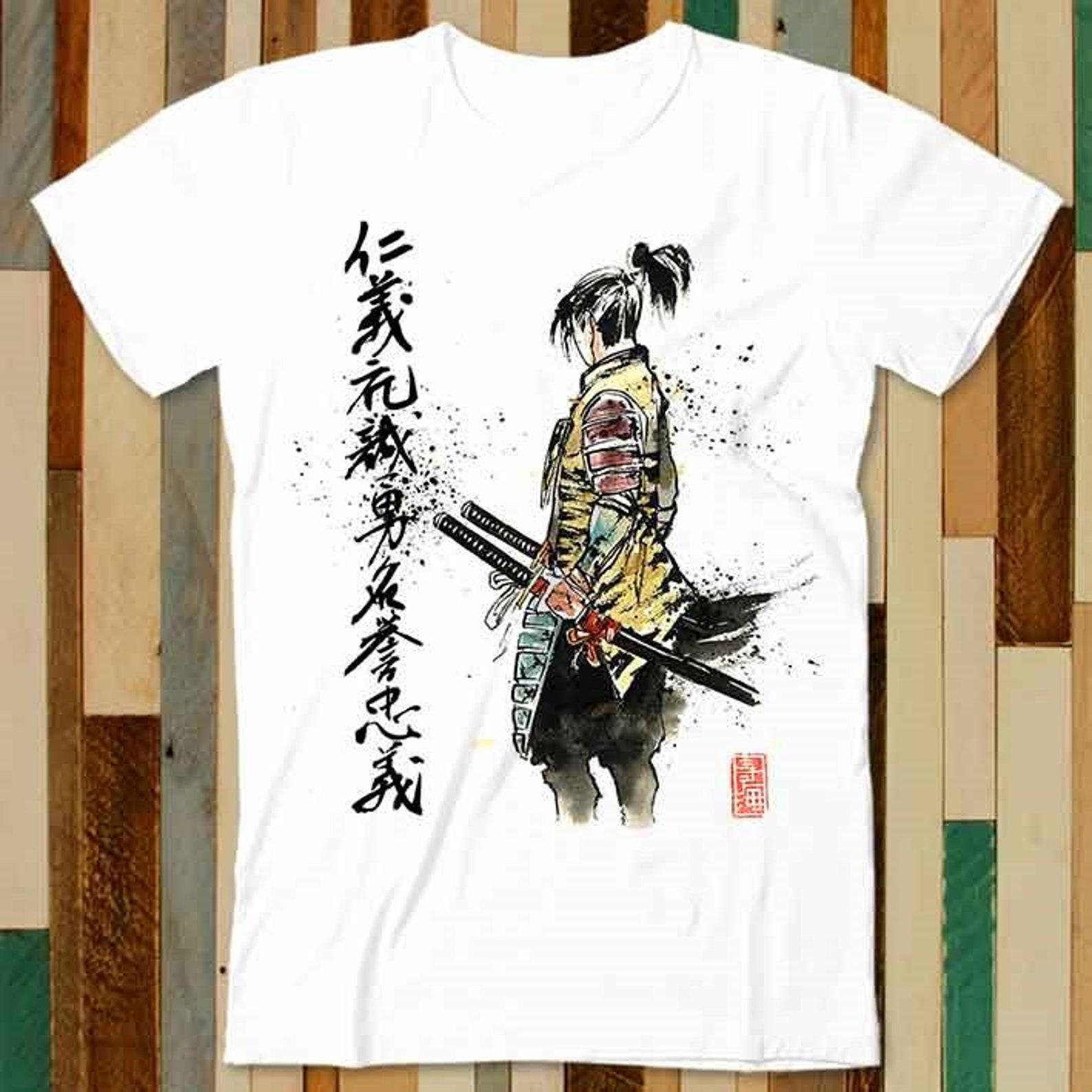 Samurai Japanese Calligraphy with Sword Manga Anime T Shirt Adult Unisex Men Women Retro Design Tee Vintage Top A4788 S