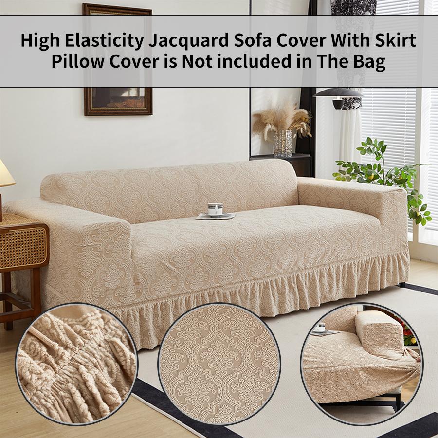 1PC All-Season Jacquard Pattern Sofa Cover with High Elasticity Easy Installation Pet-Friendly Skirt Hem for Living Room