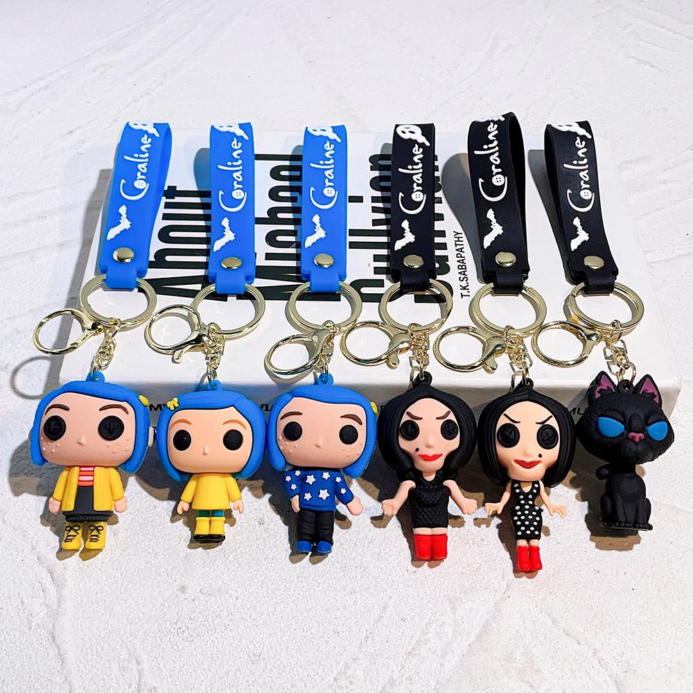 Creative Cartoon Coraline keychain Movie Action Coraline Figure Doll Model Cute Doll PVC Keyring Ornament Pendant Kids gifts