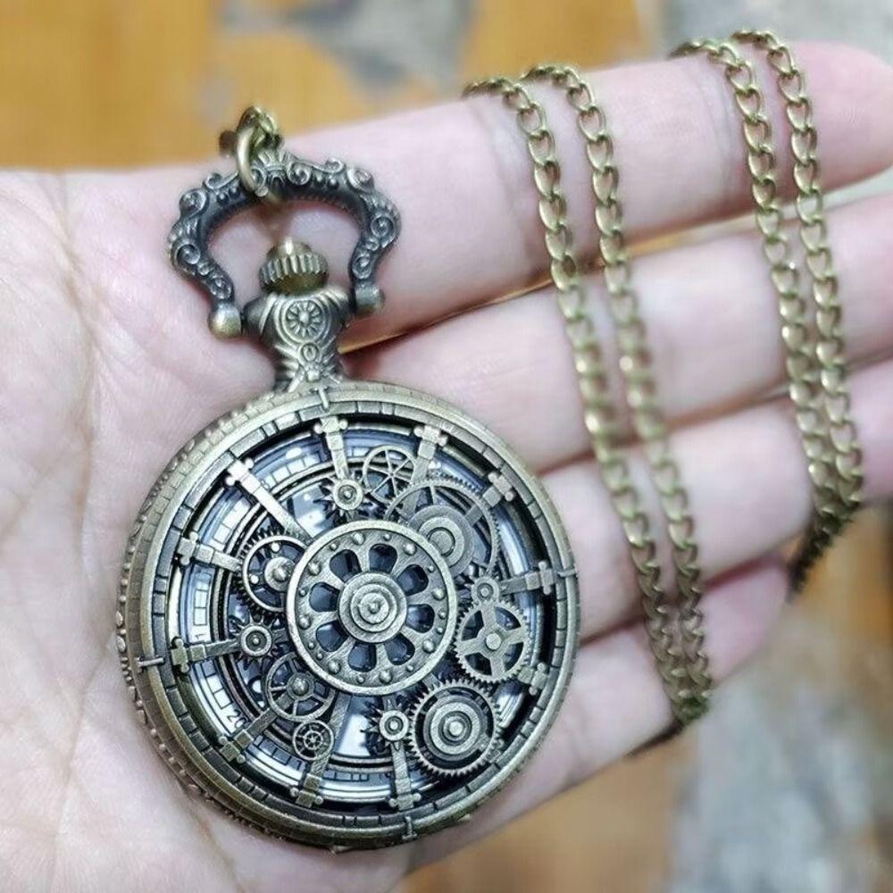 Arabic Numerals Dial Steampunk Quartz Pocket Watch Zinc Alloy Necklace Pendant Watch Men Women