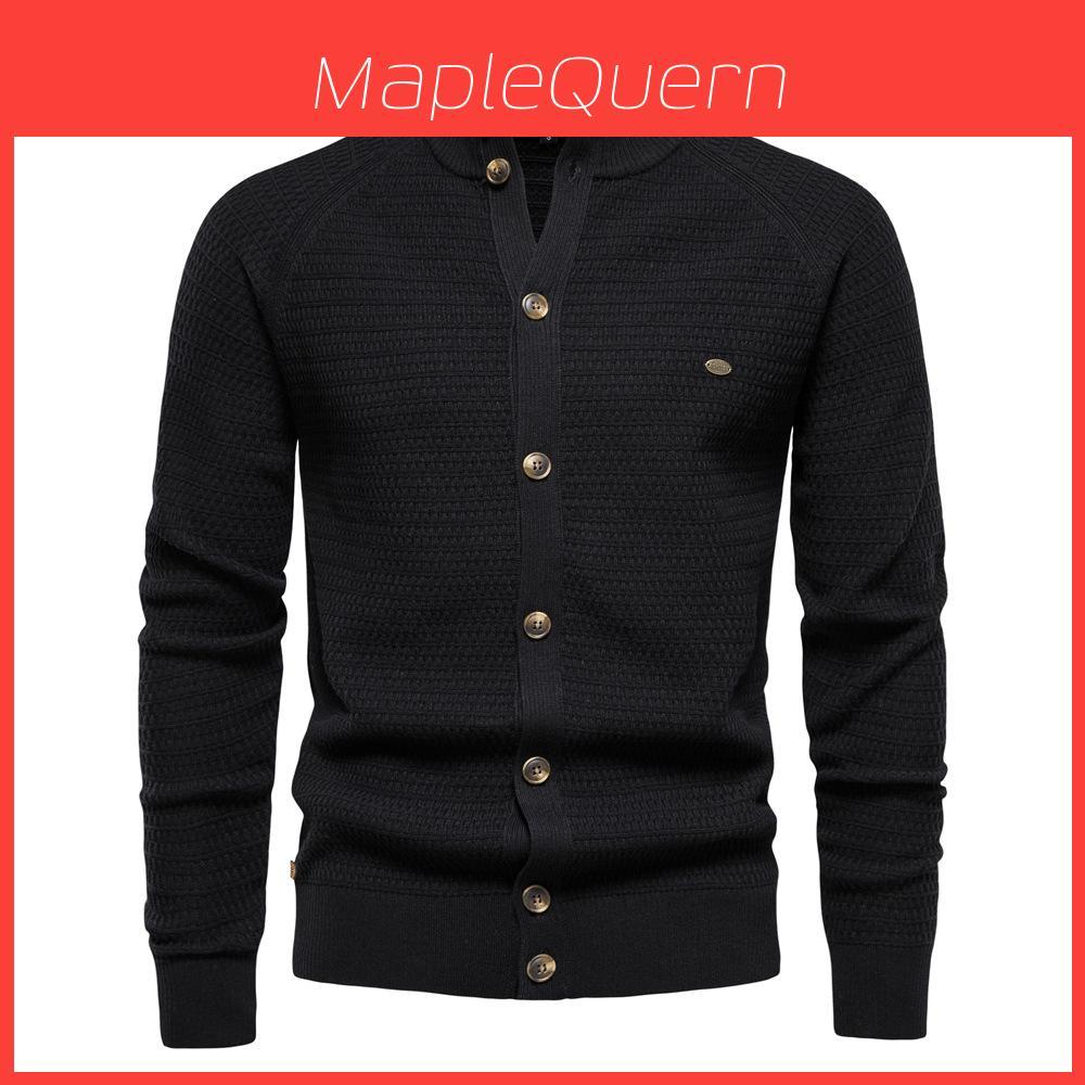 Cotton Mens Knit Cardigan With Stand Collar For Casual Winter Wear