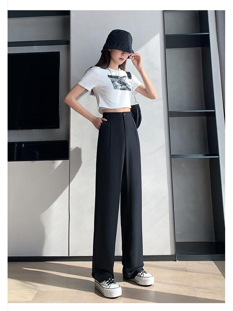 Women's High Waist Wide Leg White Suit Pants - Spring/Autumn Thin Style, Straight Loose Fit with Elegant Drape, Trendy and Versatile.