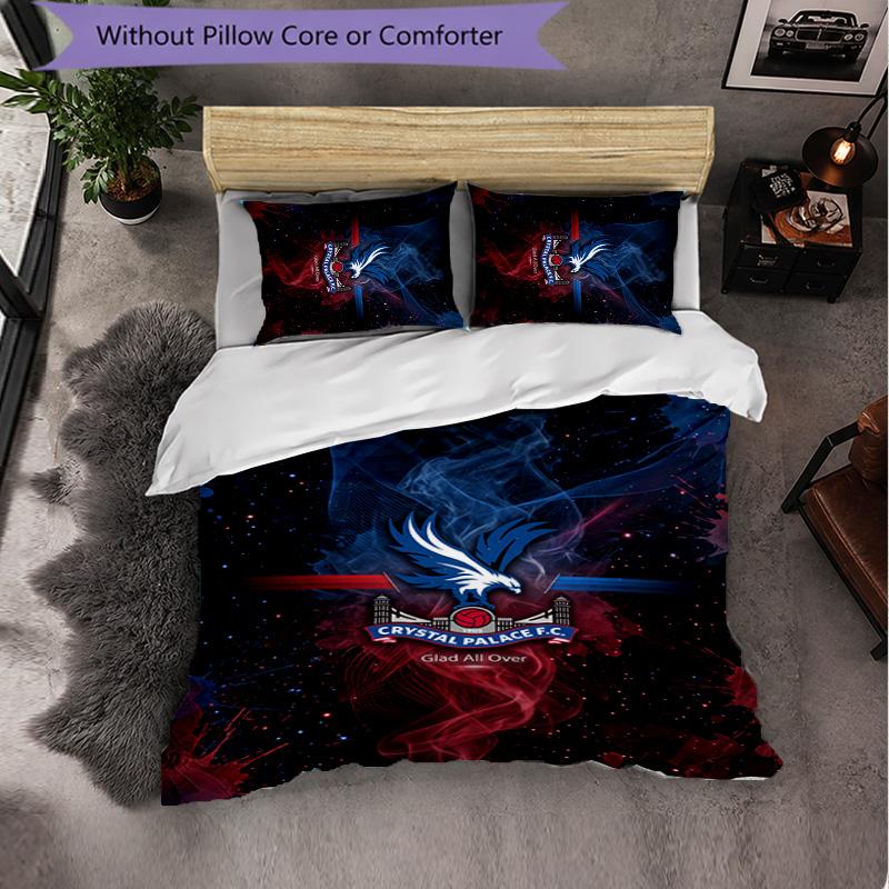 Crystal Palace Football 3 Piece Bedding Set Soft Duvet Cover Set with Pillowcases Printed Bedroom Decor Set for Home