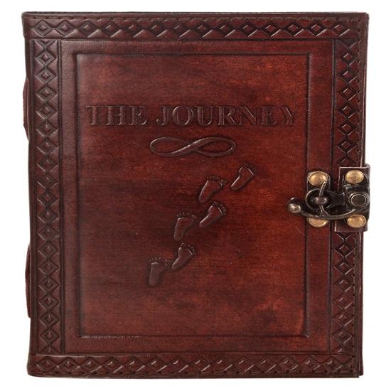 Kožený deník s ražbou a zámkem Skicák, Scrapbook, Kreslení, Psaní a Dárkování 240 listů s 17,78 X 12,7 cm (Cesta)