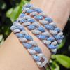 Silver Blue 14MM Cuban Link Necklace and Bracelet - European & American Hip Hop Fashion Trend Jewelry