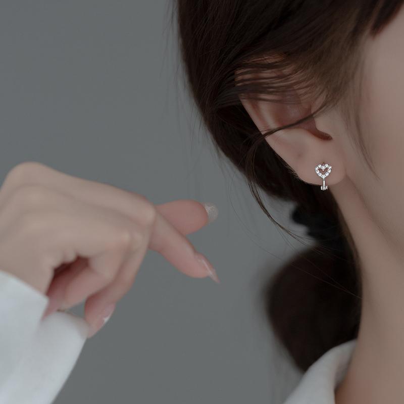 Real 925 Silver Minimalist Love Heart CZ Crystal Hoop Earrings For Women Girl Small Micro Zircon Ear Buckle Jewelry