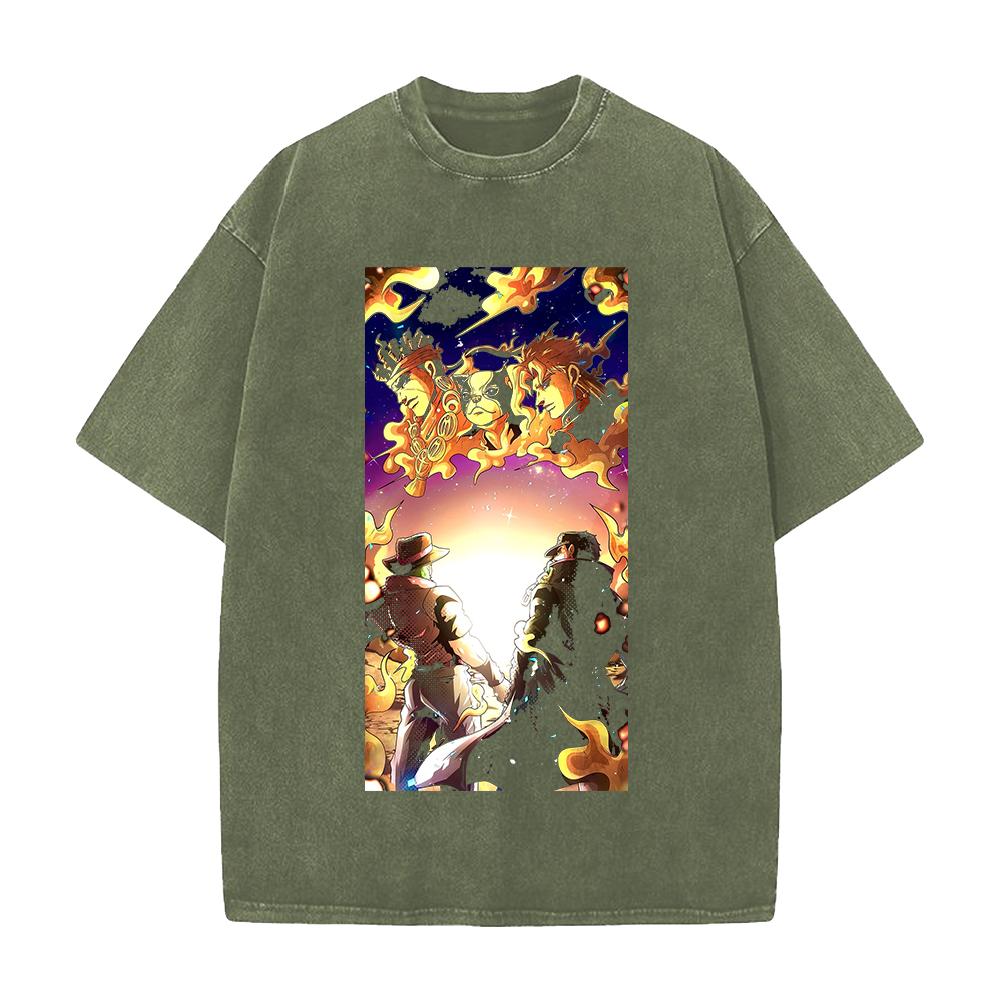 JoJo's Bizarre Adventure Stardust Crusaders Joutarou Joseph Print T-shirt Men Women Cotton Tshirt Retro Washed T Shirt Manga Top