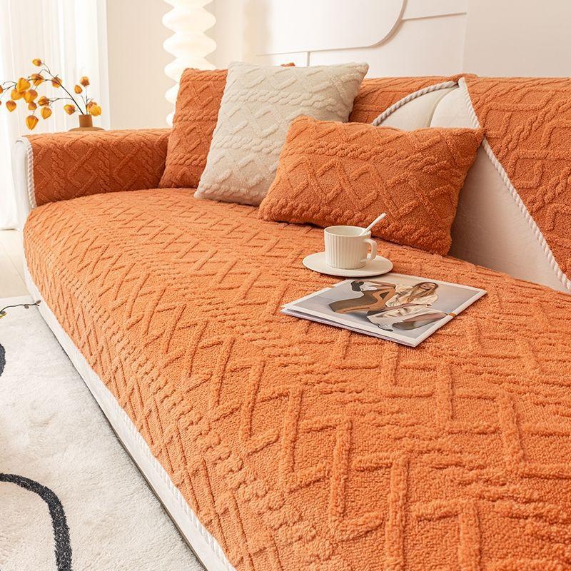 Solid Colored Plush Home Comfortable Sofa Mat Winter Thickened Anti Slip Seat Cushion Modern Minimalist Sofa Cover with Full Coverage Fabric