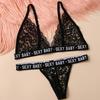 Frauen Sexy Dessous Transparente Spitze Babydoll Tanga Unterwäsche Korsett BH Set Zweiteilige Exotische Nachtwäsche