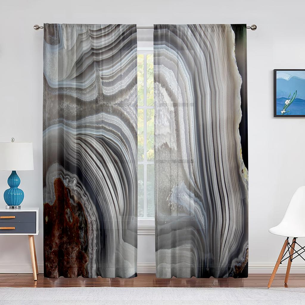 Abstract Marble Navy Blue Gold Marbling Sheer Curtains for Living Room Bedroom Decoration Window Chiffon Tulle Curtains Kitchen