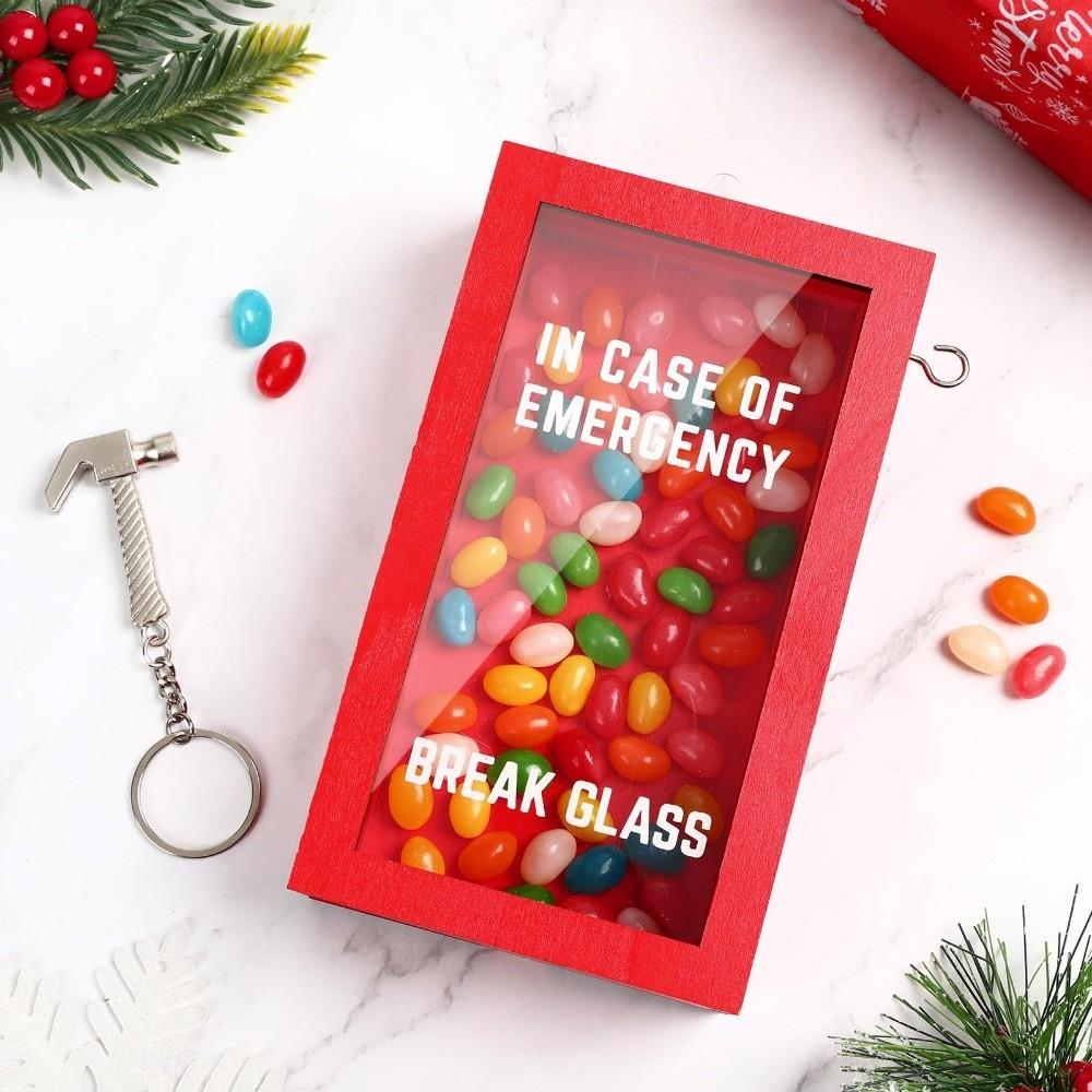 Break In Case Emergency Gift Box Red Wooden Material Gift Packaging Case with Hammer Prank Gift Boxes for Birthday Holiday
