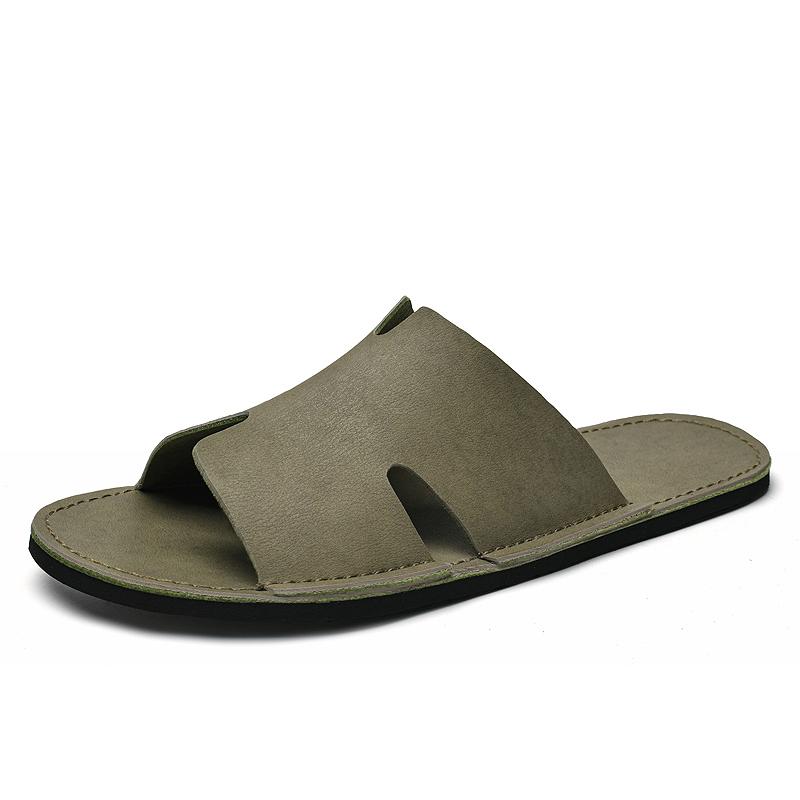 Mens Slippers Luxury Leather Slides Flats Slip Ons Summer Indoor Outdoor Casual Sandals Fashion Beach Shoes for Men 2025 New