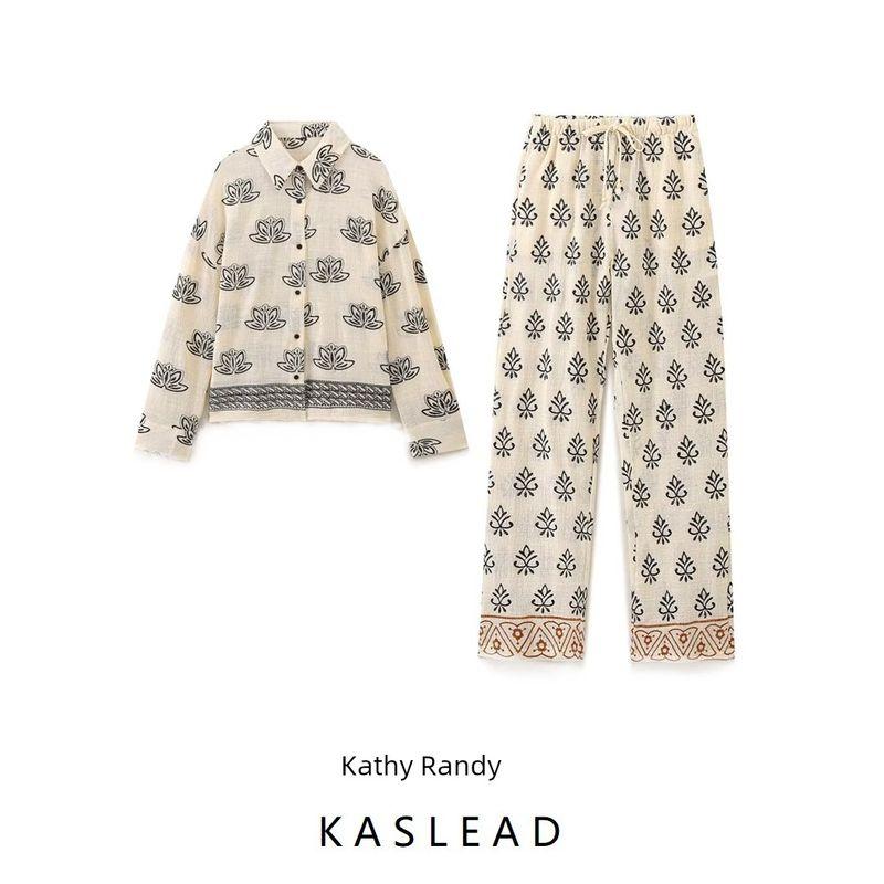 Kaslead New Arrival Women's Clothing Fashion Style Embroider Vacation Style Shirt Casual Pants 2157071 3366659