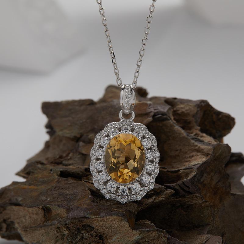S925 Sterling Silver Natural Amethyst Citrine Topaz Colored Treasure Necklace Women'S Light Luxury Fashion Sense