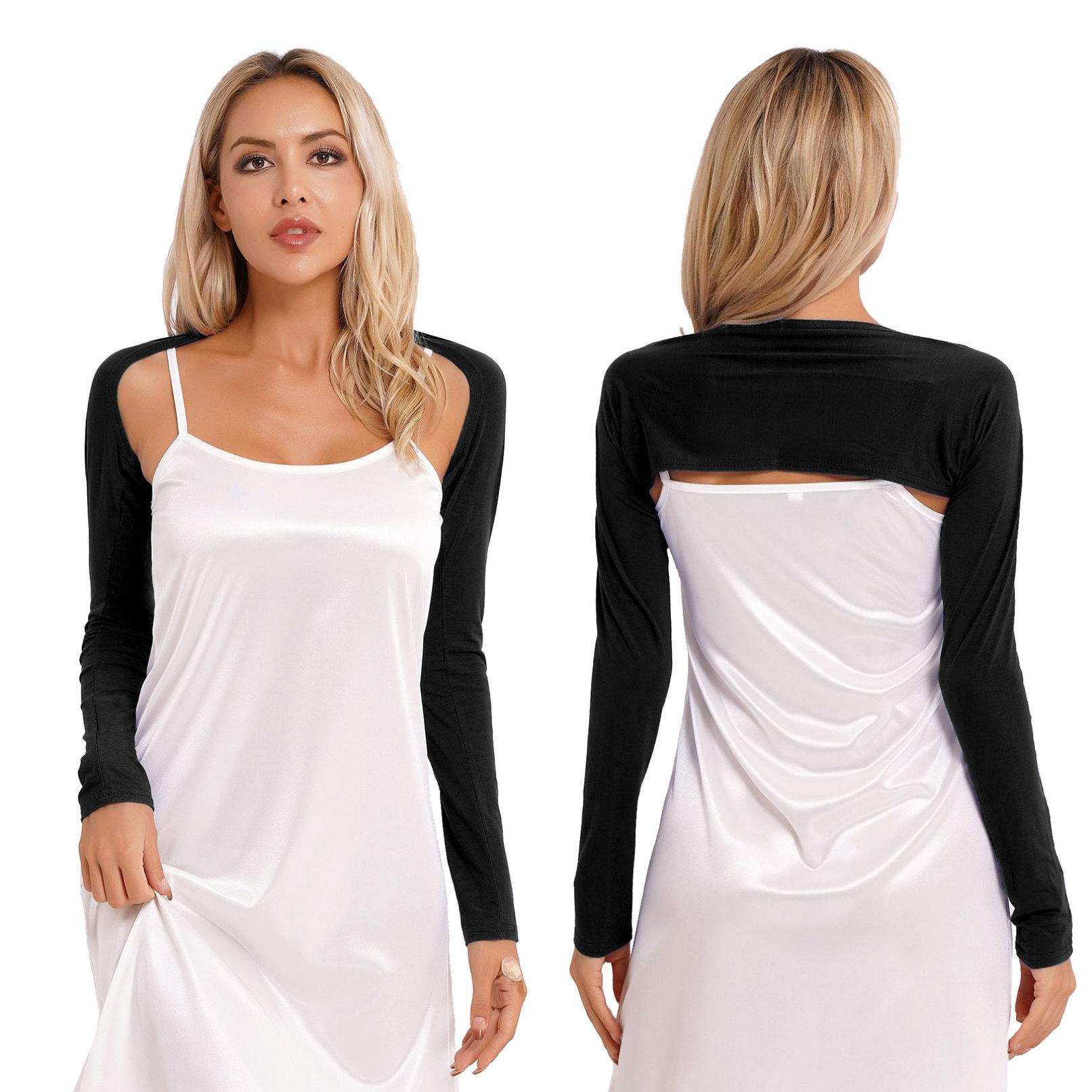 

Жіноче болеро з довгими рукавами, укорочений топ, відкритий укорочений кардиган, сорочка з плечима One Size чорний