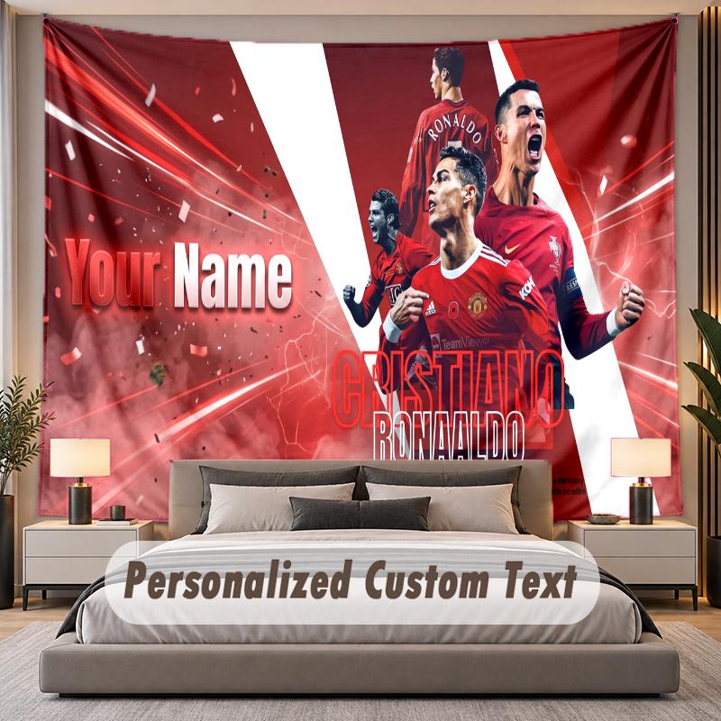 Vlastní text s jménem Gobelín Cristiano Ronaldo Personalizovaný polyesterový nástěnný gobelín do ložnice a pokoje