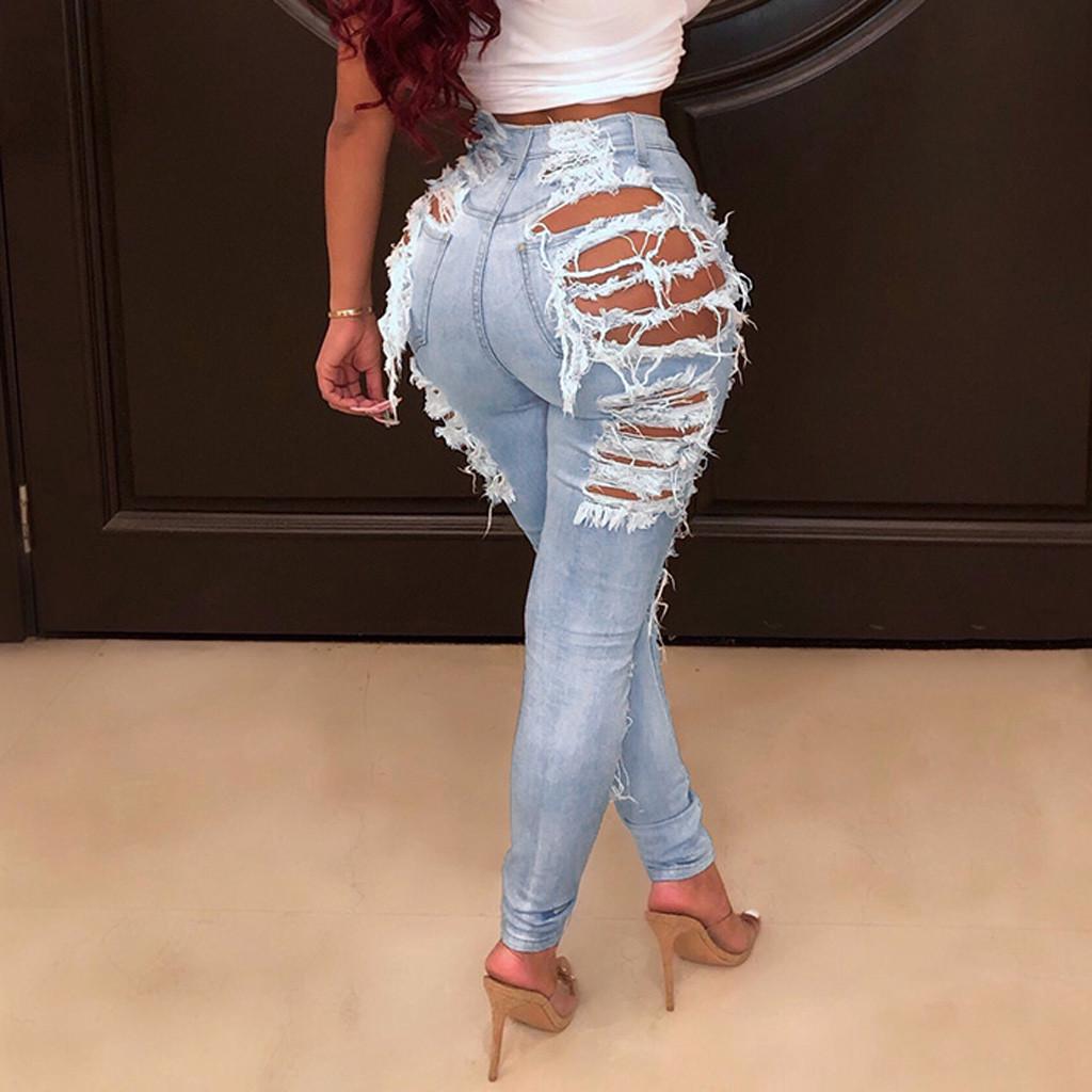 Dámské kalhoty s dírkou na zip kapsa na zip Ležérní džínové Slim Tight Pencil Kalhoty