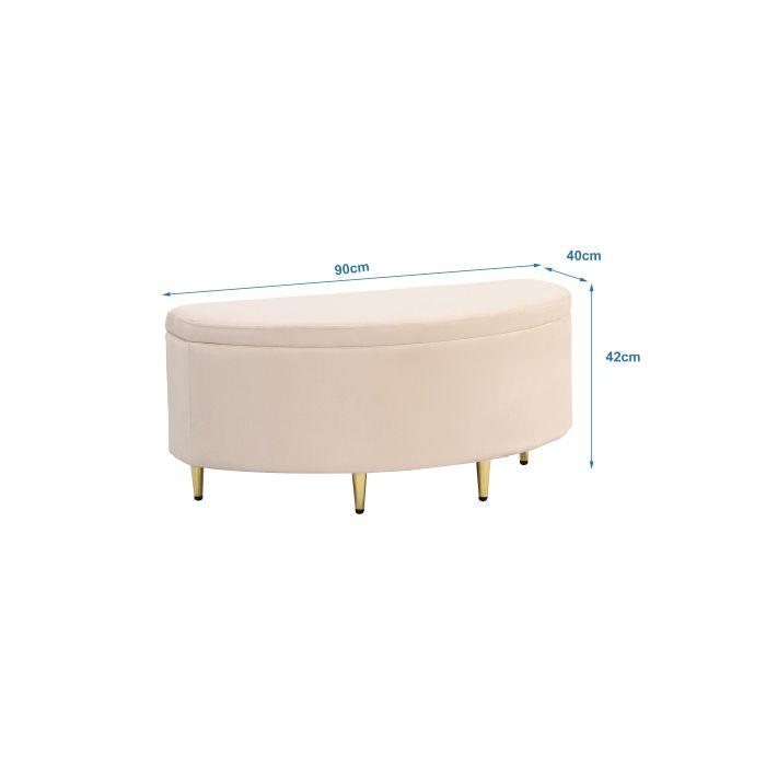 Upholstered Bench - MUVOE - 90 X 40 X 42 Cm - Beige Velvet - Integrated Storage - Elegant Design