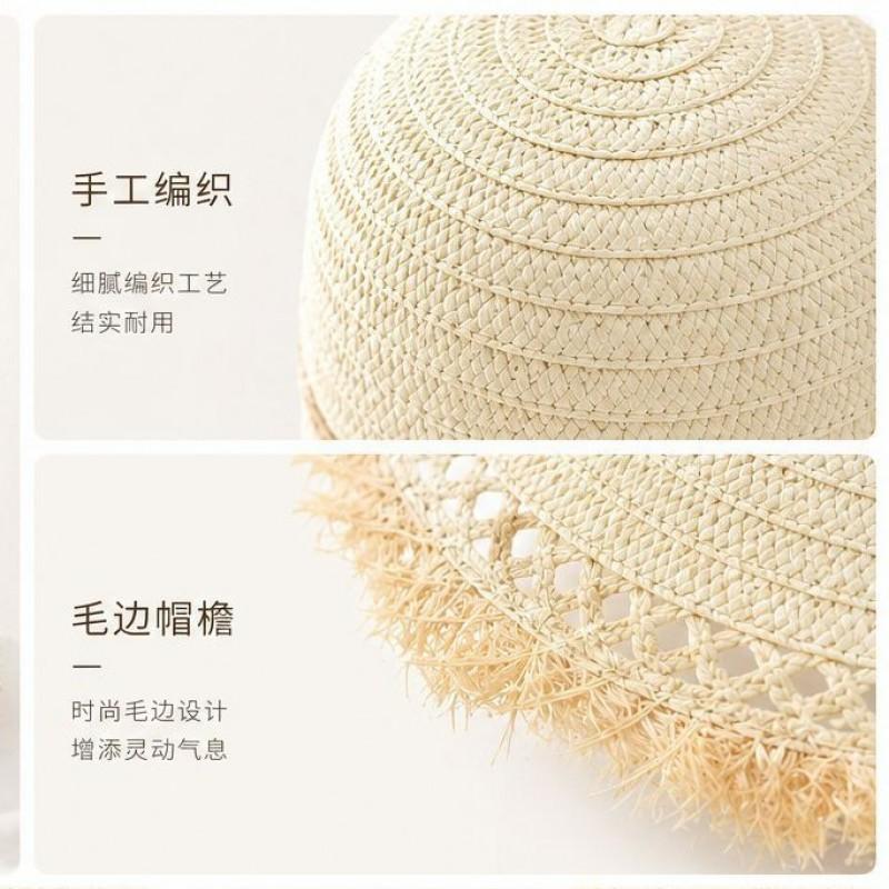 Wide Brim Straw Hat Women Sun Protection Floral Decorated Beach Vacation
