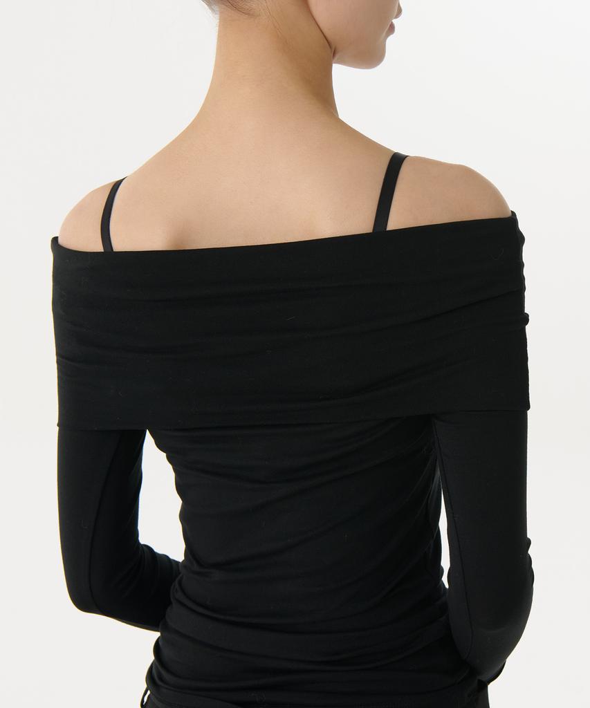 MUSINSA STANDARD WOMAN Women'S Tencel Turn Down Off-Shoulder Long Sleeve T-Shirt [Black]