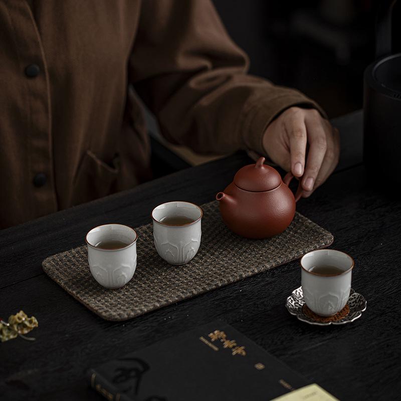 Two-Color Jacquard Tea Mat - Handmade Plant-Dyed Coaster, Retro Style Fabric Tea Coaster