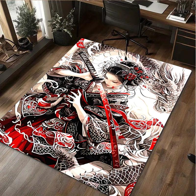 Samurai-Frauen-Druckteppich - Heimdekoration Teppich für Wohnzimmer Schlafzimmer Bodenbelag Computerstuhl Bereichsteppich