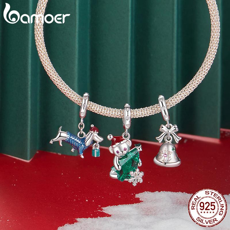BAMOER Solidne Srebro Próby 925 Koralik Charms z Serii Świątecznej Pasujący do Oryginalnej Bransoletki DIY Bamoer Charms do Tworzenia Biżuterii Prezent Świąteczny