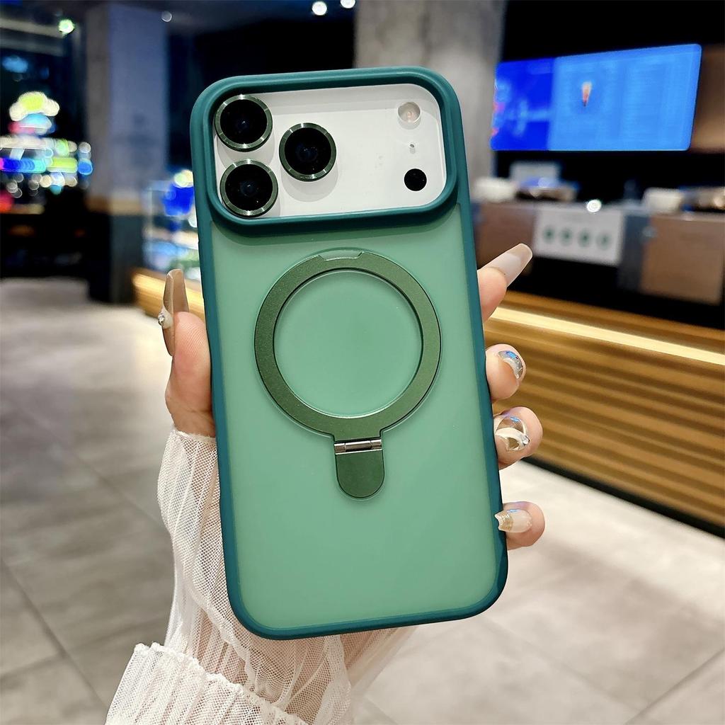 Magnetic Metal Stand Air Case for Apple 17 Pro Max, Frosted Protective Case for Apple 16, 15, and 14