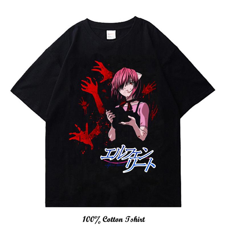 

Новая летняя стильная повседневная футболка Elfen Lied свободного покроя, мужская и женская, графическая принтованная уличная одежда из 100% хлопка, топы, футболки XXXXL