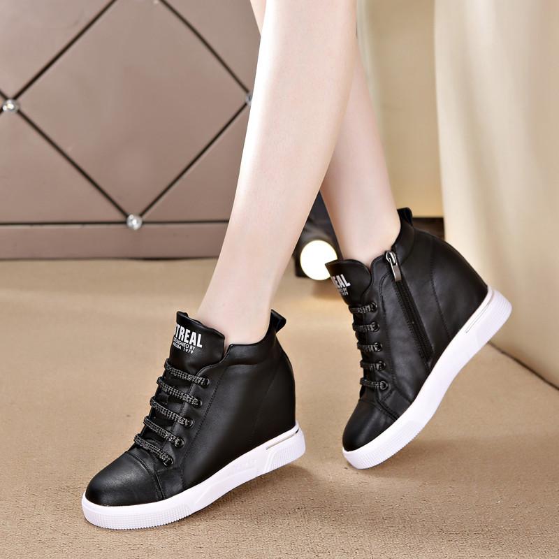 Inner Heightening Women's Shoes Spring New Casual Shoes Versatile High-top Shoes Side Zipper Wedge Heel Sports Shoes