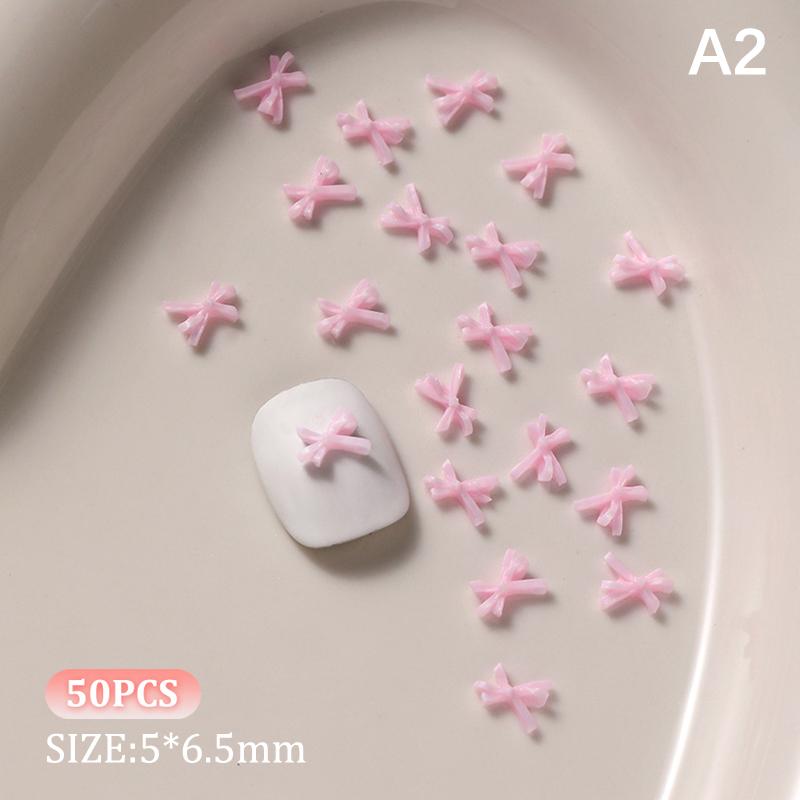 

50Pcs Ribbon Bow Nail Accessories 3D Flatback Resin Bow Nail Charms Diy Spring Nails Art Decorations Parts A2