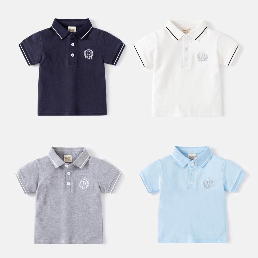 Boys Embroidered Polo Shirt Short Sleeve Cotton Casual Summer Top for Kids