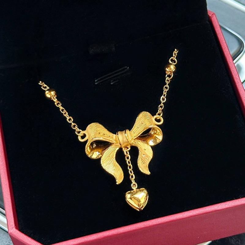 

Classics brushed heart-shaped bowknot pendant Creative new in necklace luxury fashion sweet wedding engagement fine jewelry 45CM золотой