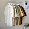 Solid Color Short Sleeve Shirt, Unisex Summer Korean Style Cool Workwear Top Trendy Loose Fit Shirt Jacket