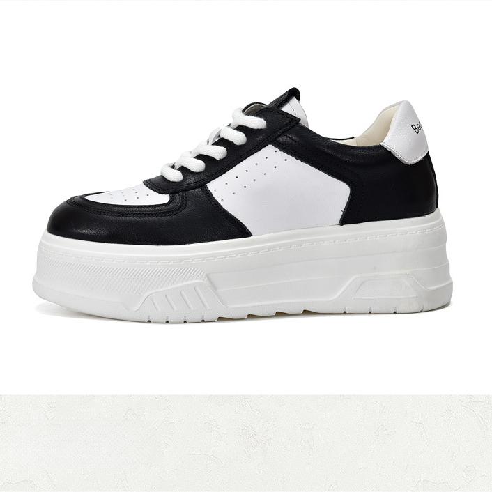 Johnature Genuine Leather Thick Sole Height Increasing White Shoes For Women Casual Flat Platform Shoes