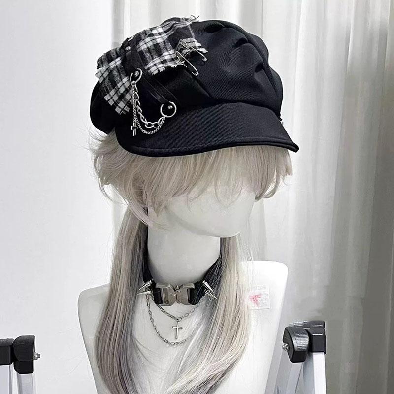 Nuovo Cappello da Donna alla Moda Dolce Stile Cool Harajuku Gotico Lolita Berretti Cappelli Ragazza Ragazzo Y2K Steampunk Punk Catena Cappelli Fatti a Mano