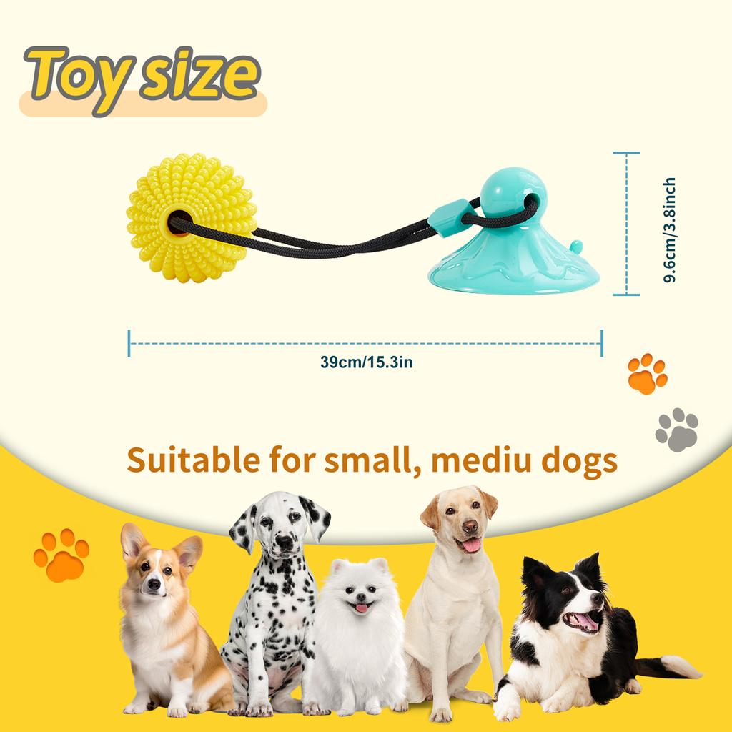 Pet Suction Cup Grinding Toy Ball, Teeth Cleaning And Anti-Biting, Interactive Pull Rope Tug-Of-War Toy, Suitable For Small Dogs
