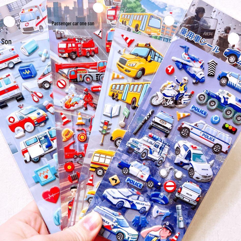 3D Fire Truck & Firefighter Cartoon Bubble Stickers - Educational Early Learning Toy.