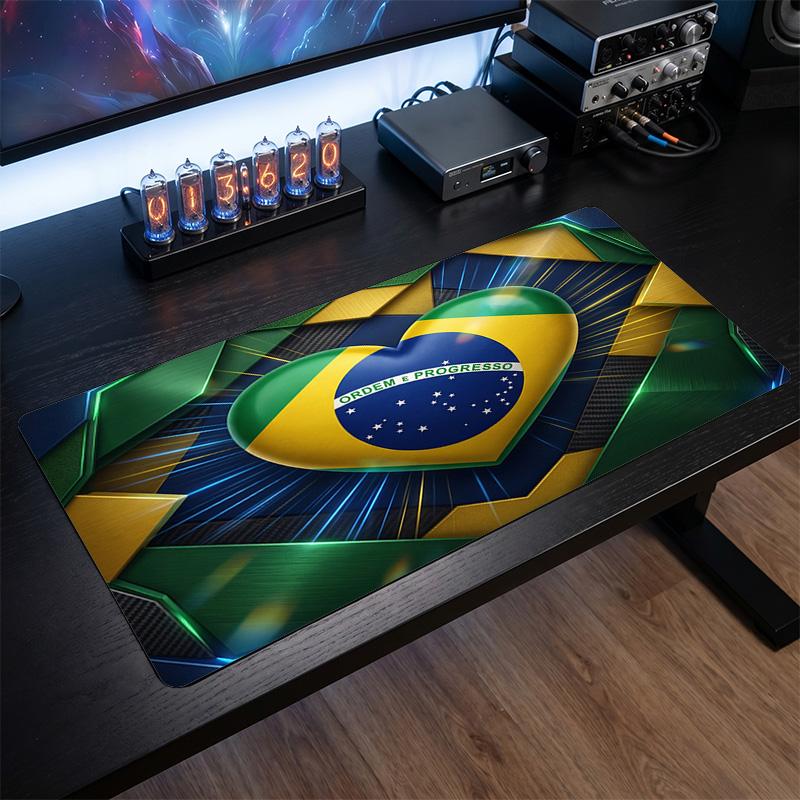 Brazil Football Crest Mouse Pad, Extended Non Slip Rubber Desk Mat for Gaming Office Laptop Fan Gift