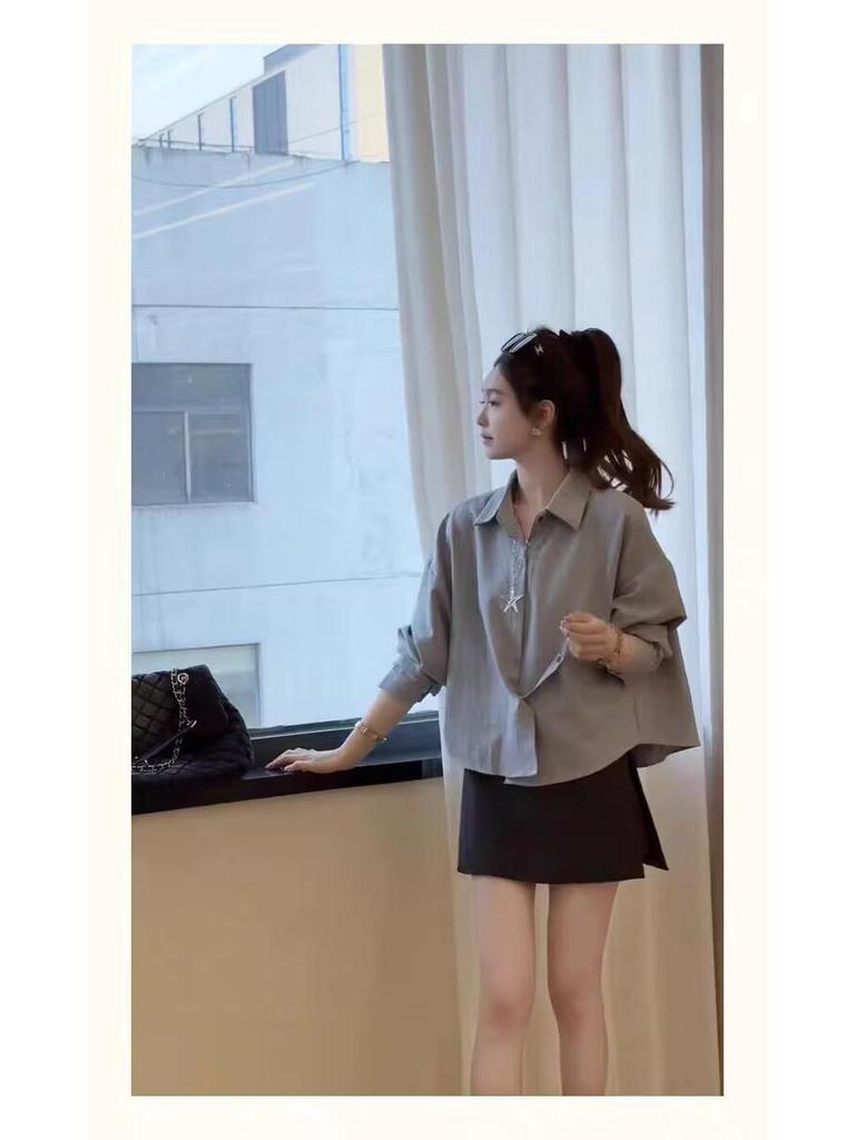 Korean Striped Shawl Long Sleeve Two-Piece Set for Women - 2026 Autumn Slimming Versatile Top