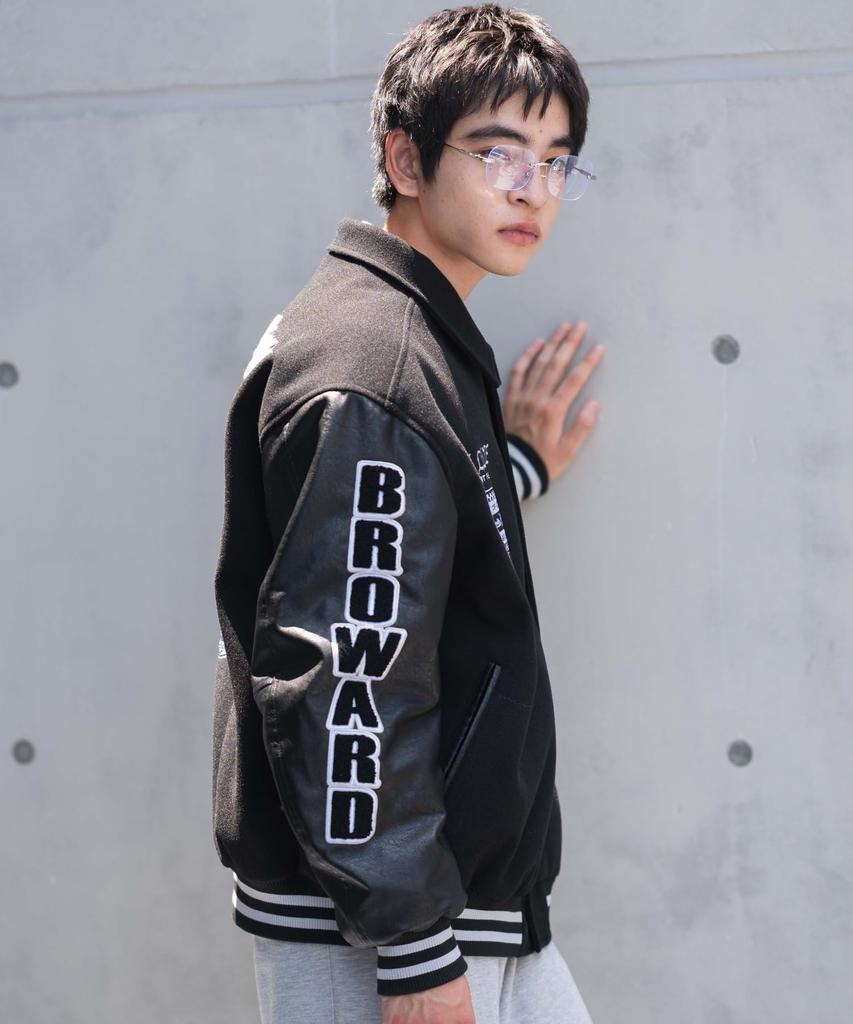 WEGO Melton Patch Stadium Street Loose Oversized Black Size M Men's Jacket, Outerwear, Style, Fit, Silhouette, Fall/Winter Clothing, Gift, Sonata,