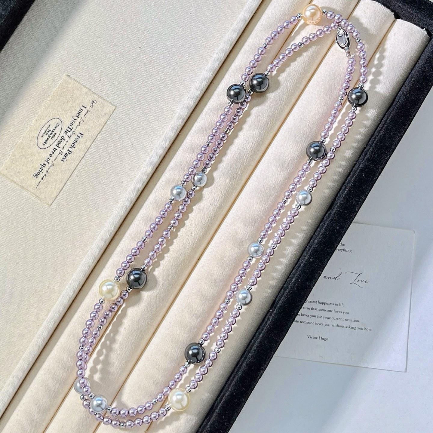 

High Quality Happy Planet Purple Mixed Color Artificial Crystal Pearl Sweater Chain Necklace Collarbone Chain, Fidelity