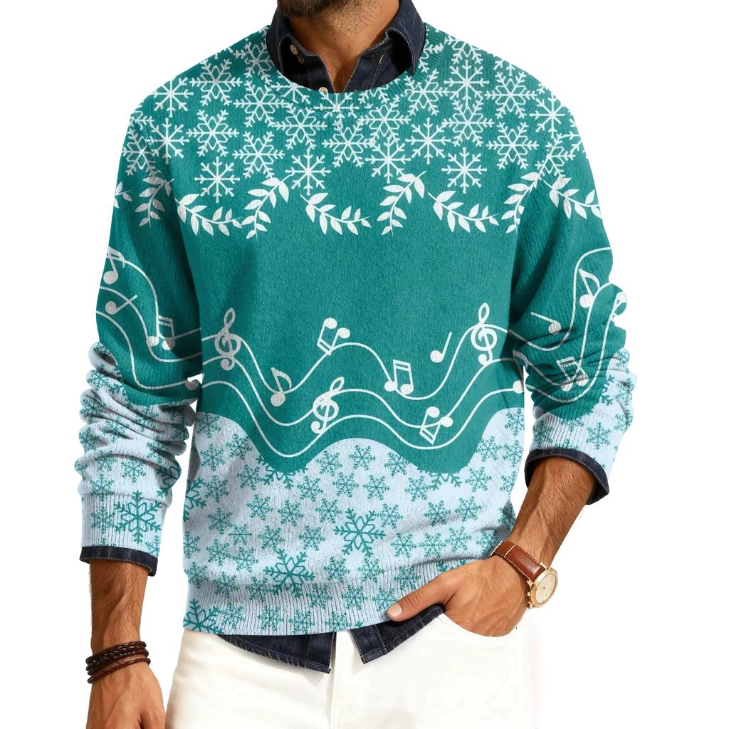 Men's Round Neck Long Sleeve Ribbed Knit Pullover