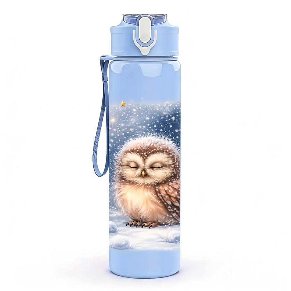 1PC Owl Sitting In Starry Night Sky Print 750ml Color Plastic Sports Water Bottle Leakproof Flip Straw Lid Suitable for Sports Office Home Use